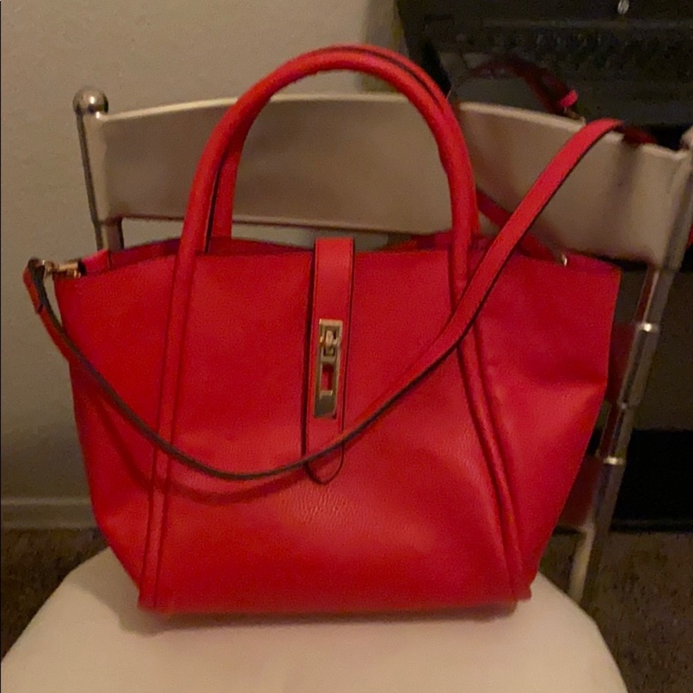 B Lush red leather purse shoulder strap